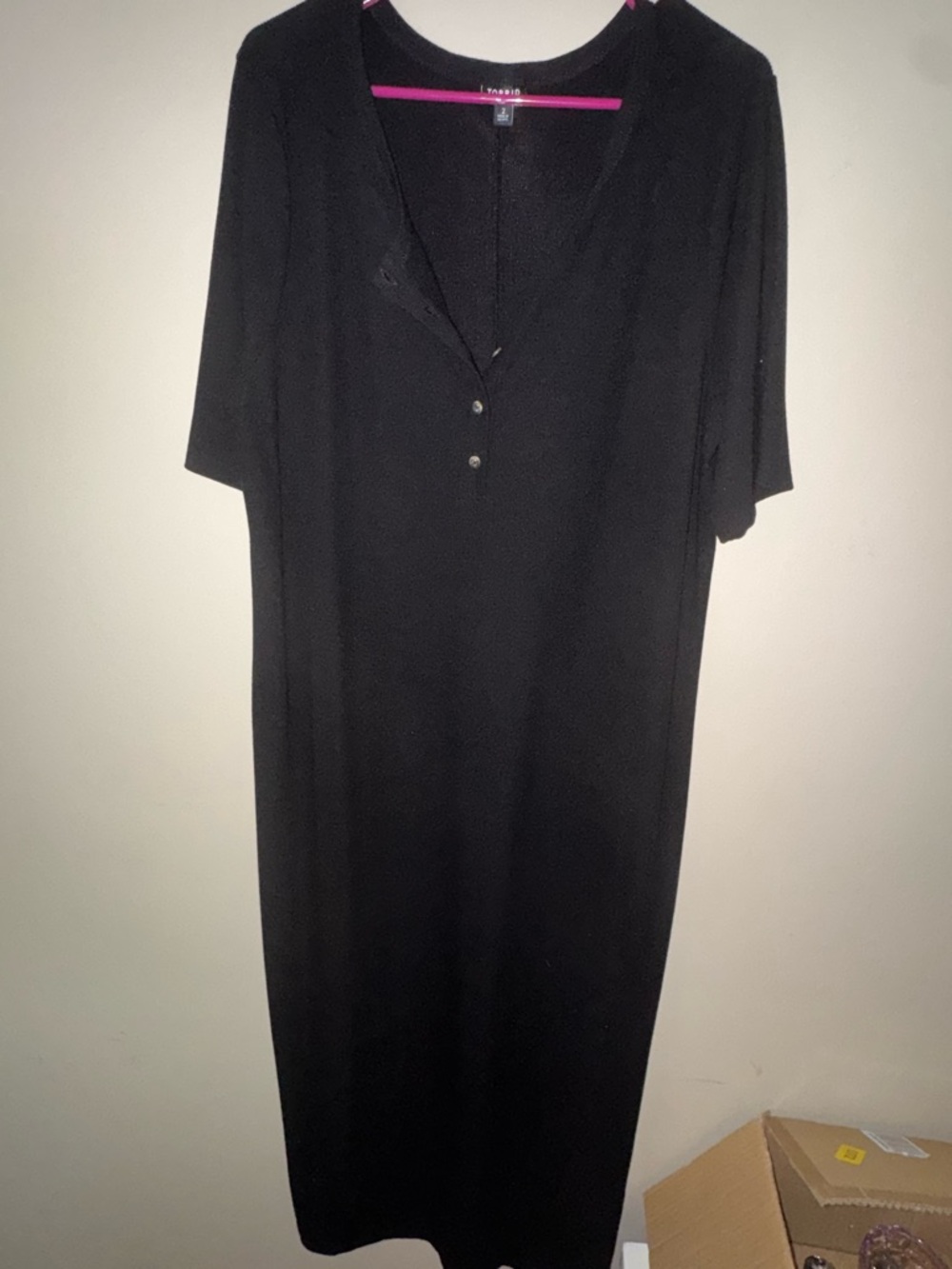 Simple Black Button-Front Midi Dress